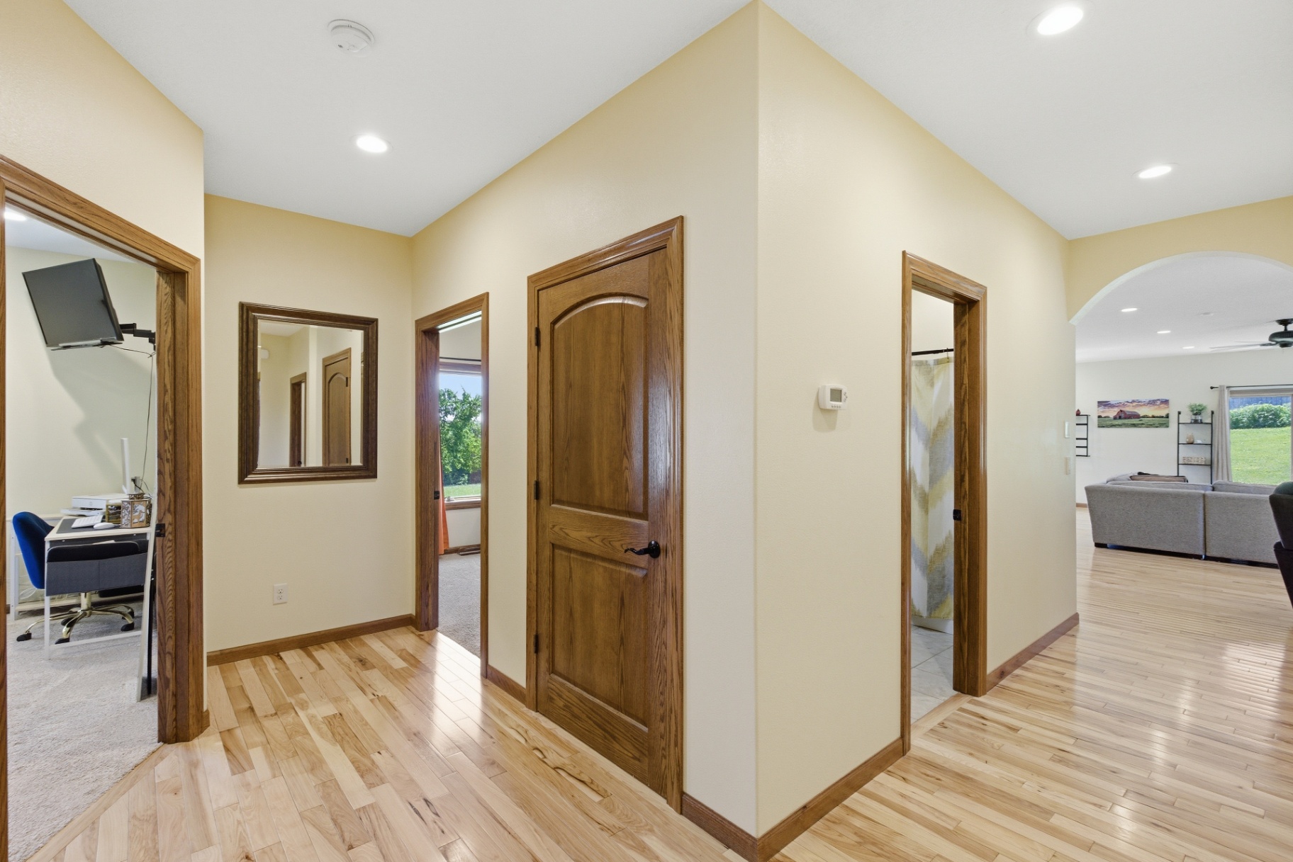 Bedroom hallway connecting guest rooms and living area