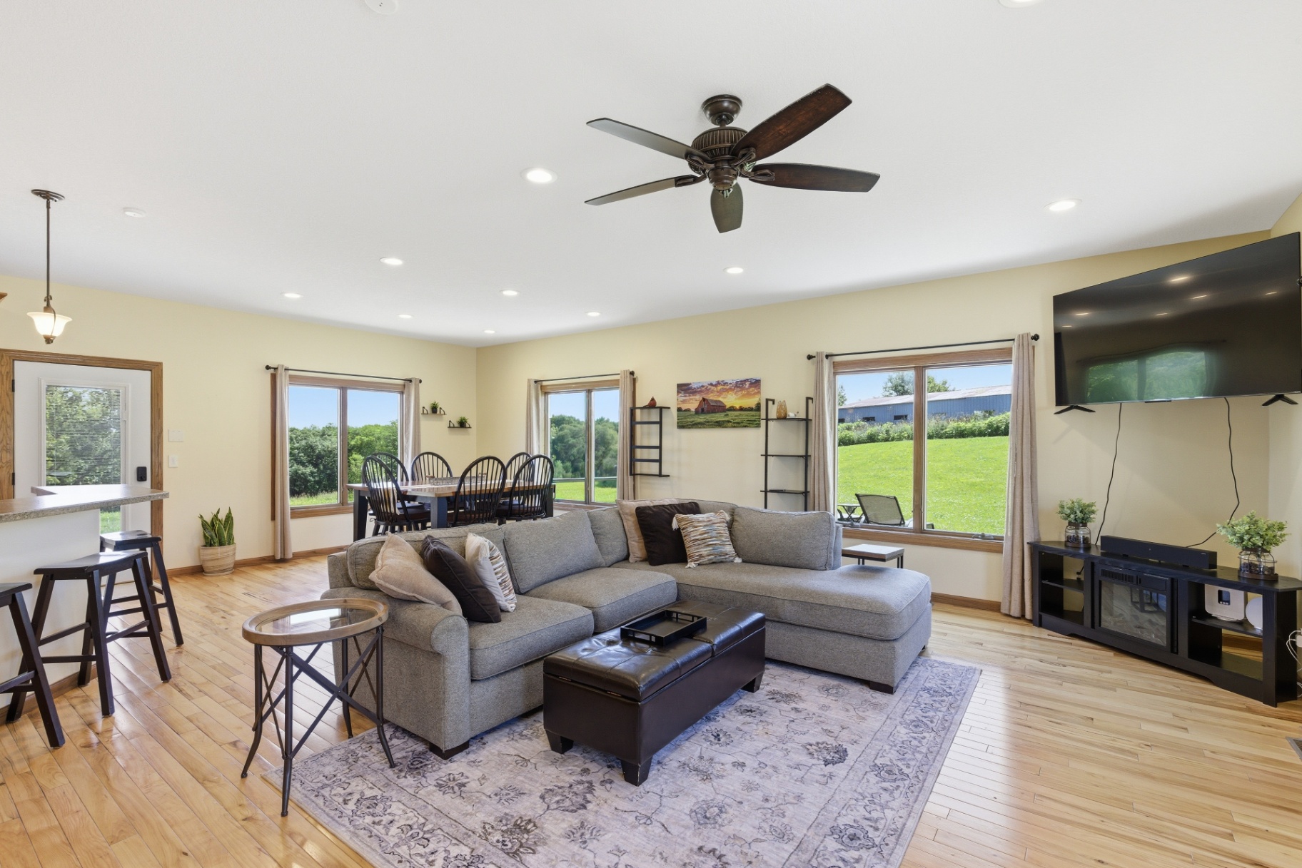 Living and dining area looking toward the pasture