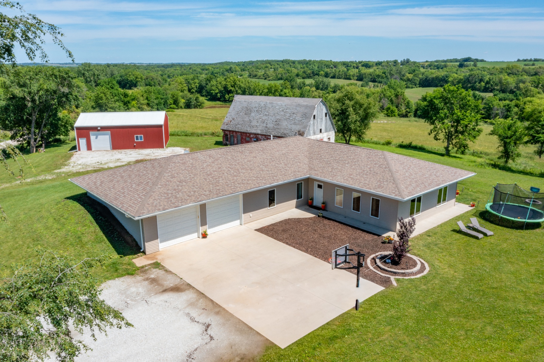 Driveway and three-car garage